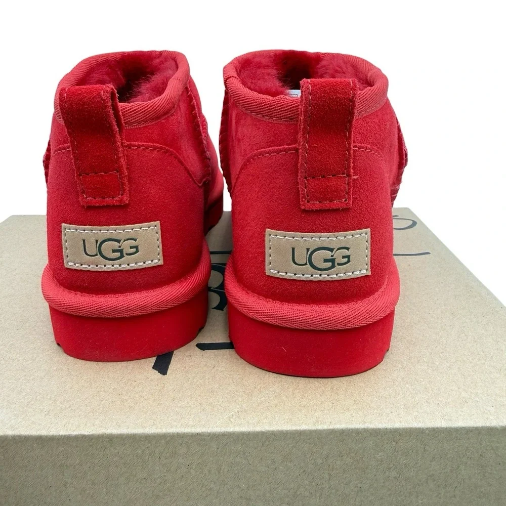 UGG Classic Ultra Mini Samba Red Suede Fur Comfort Womens Boots SZ US 9 NIB Read